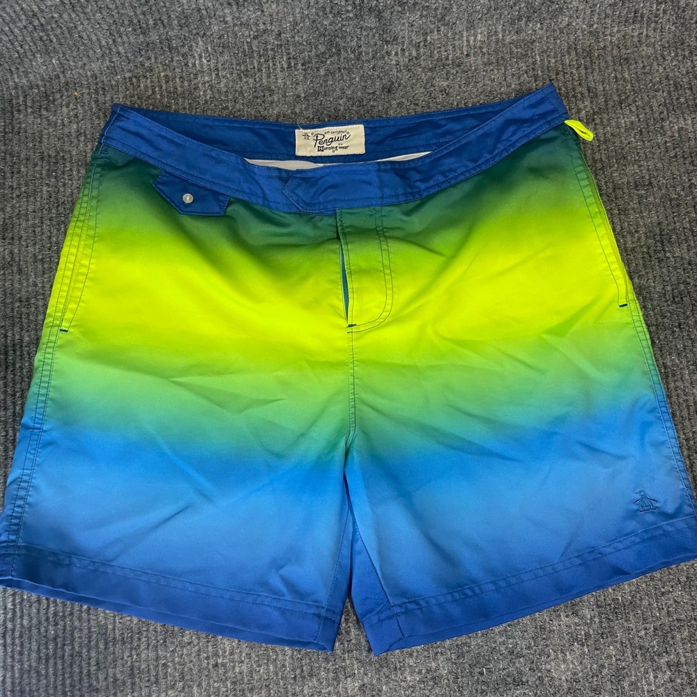 Original Penguin Board Shorts Mens 32 Blue Green Excellent Ombre Swim Trunks